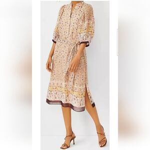 Ann Taylor Pearl Blush Paisley Floral Balloon Sleeve Midi Dress Size Small P
